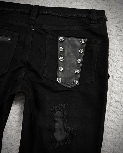 The Space Between Us Punk Lace Up Leather Repaired Pants