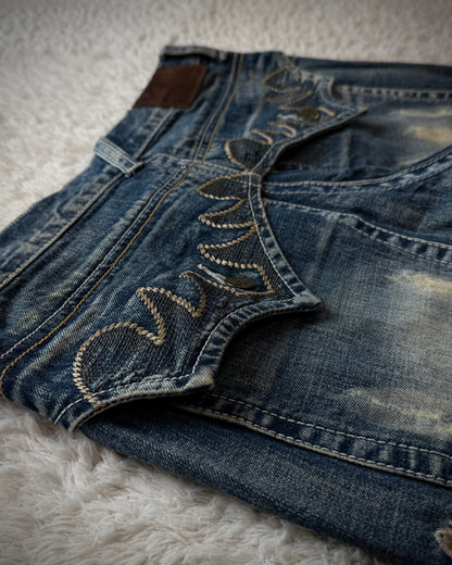 Tornado Mart Tribal Embroidery Spiral Flared Jeans