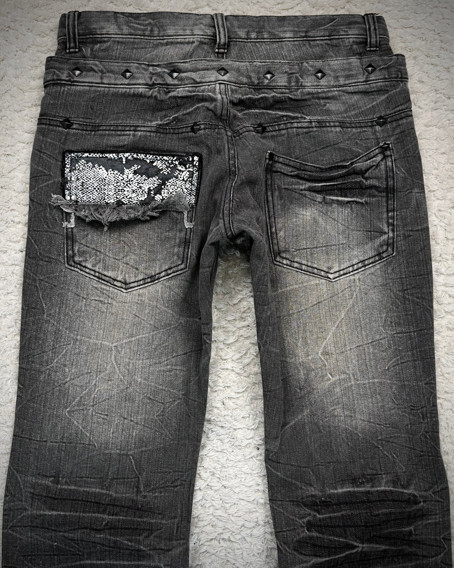 LAD Double Waisted Lace Up Studded Flared Jeans