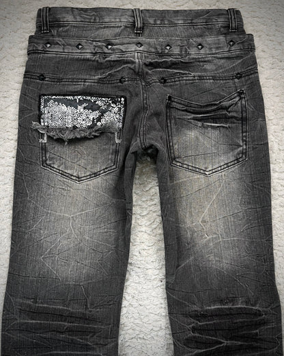 LAD Double Waisted Lace Up Studded Flared Jeans