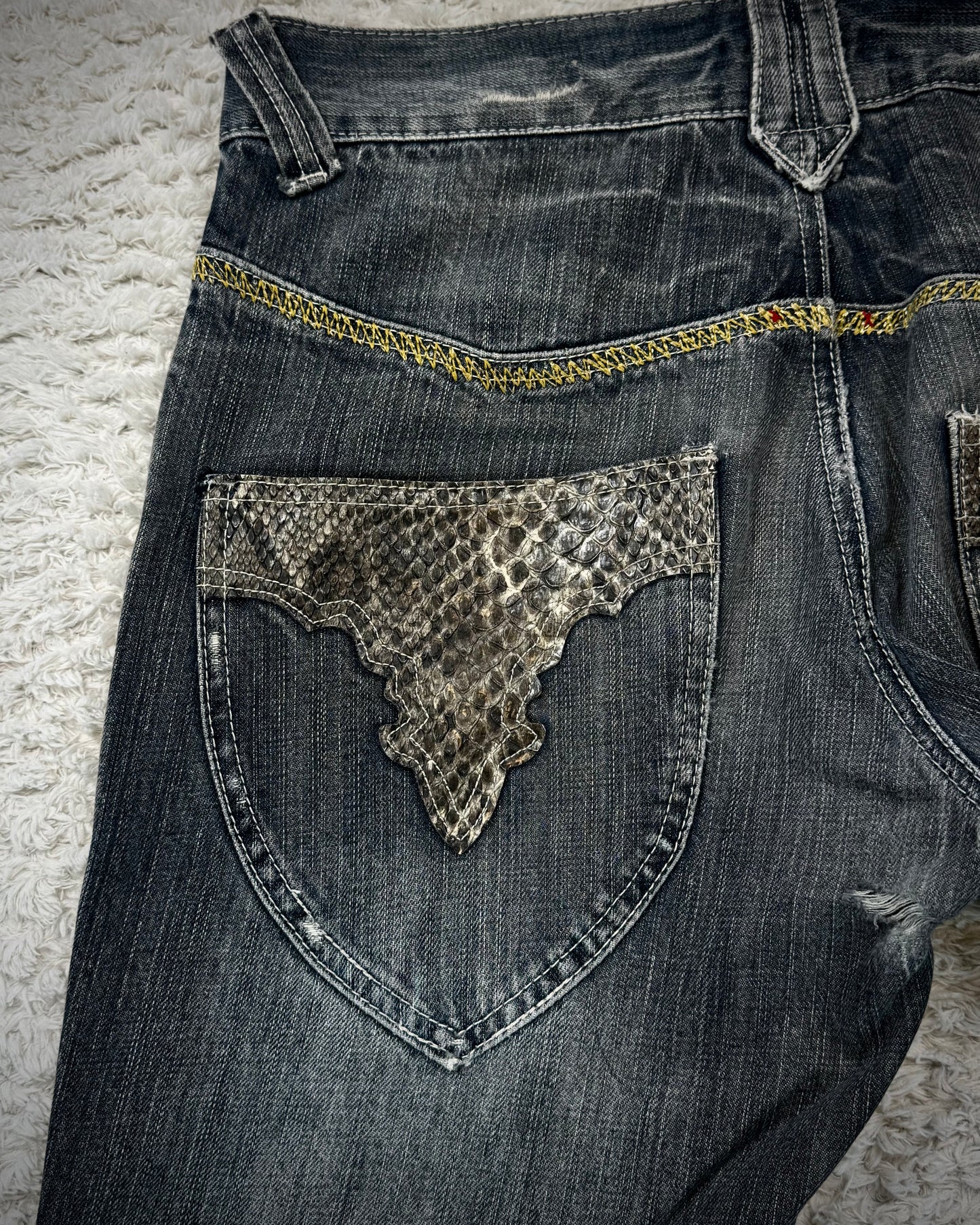 Semantic Design Python Detailed Sword Knee Bootcut Jeans