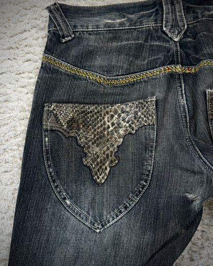Semantic Design Python Detailed Sword Knee Bootcut Jeans
