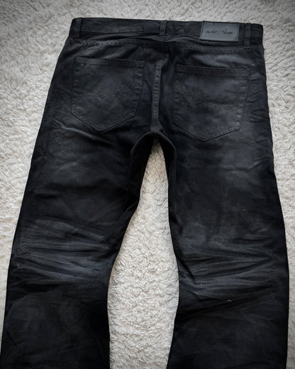 CavariA Studded Whisker Washed Flared Jeans