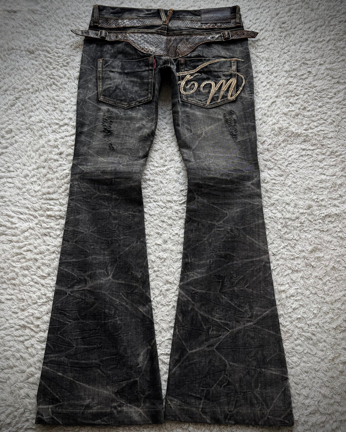 Tornado Mart Python Belted Flared Jeans