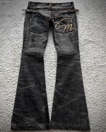 Tornado Mart Python Belted Flared Jeans