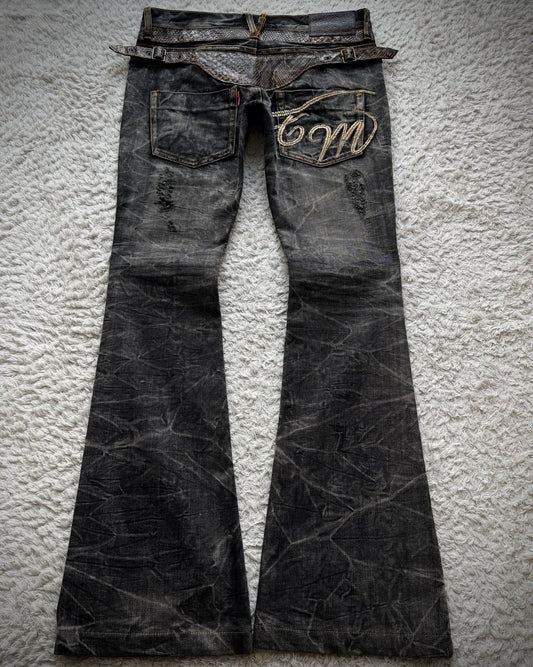 Tornado Mart Python Belted Flared Jeans