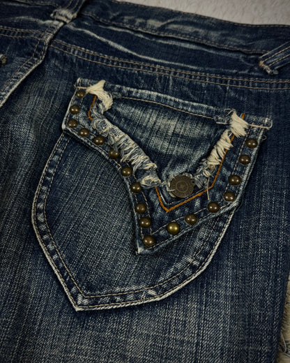 Tornado Mart Spiral Fringe Flared Jeans