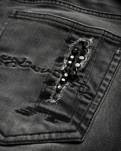 Midas Lace Up Studded Distressing Flared Jeans