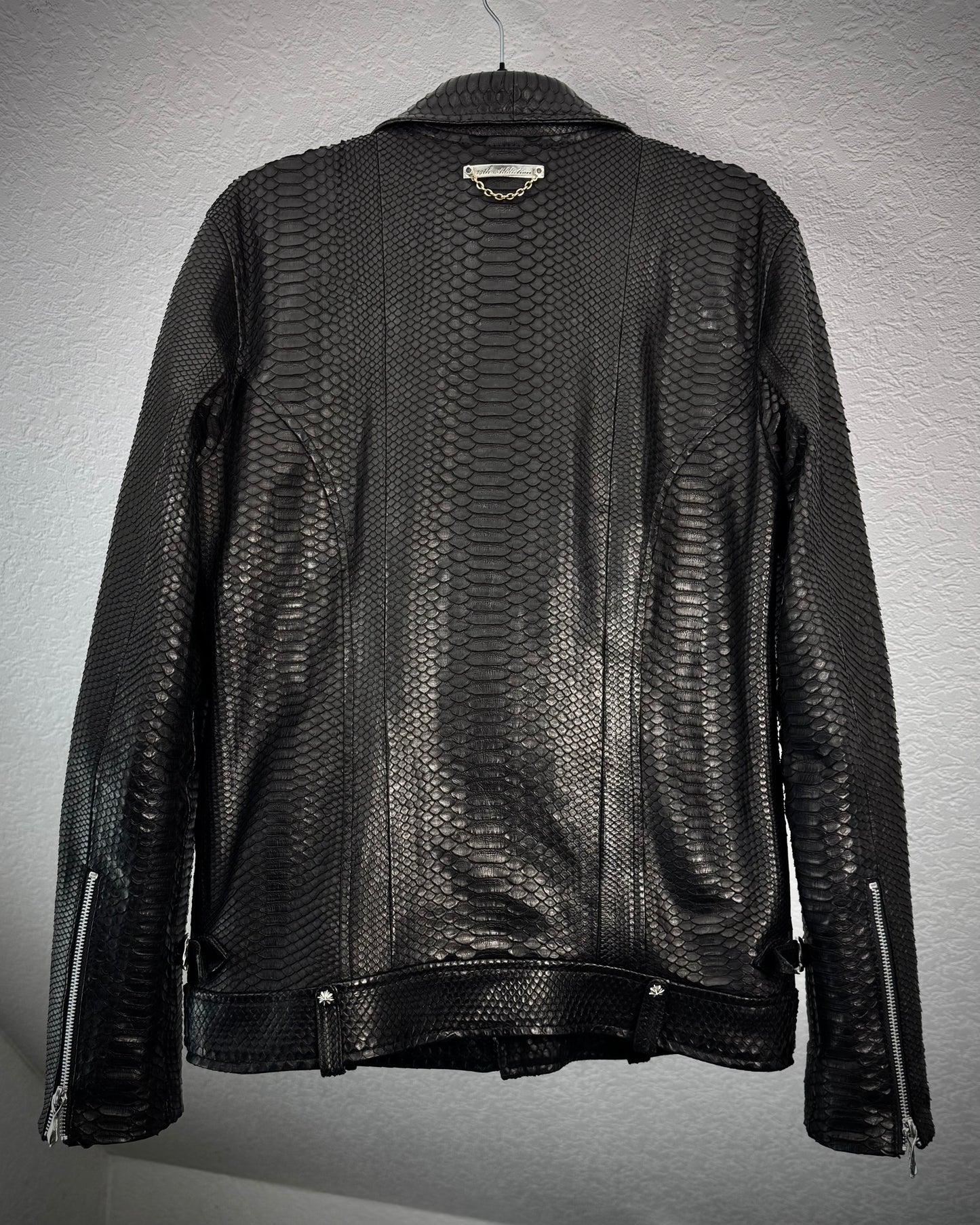 14th Addiction “10 Pythons” Pierced Leather Rider Jacket