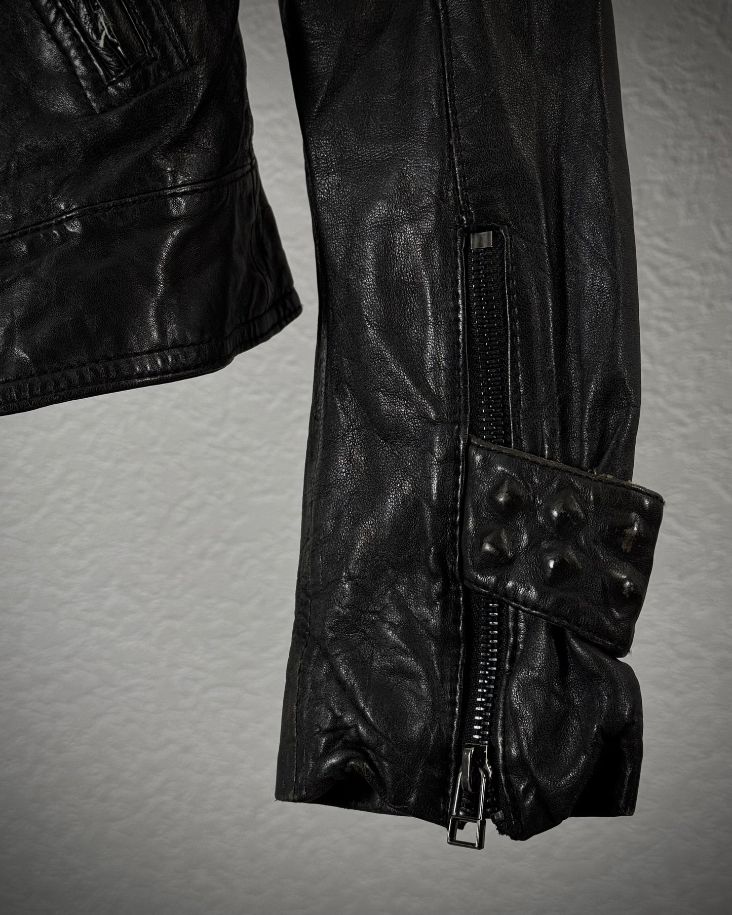 Leather Coated Studs Cropped Biker Jacket