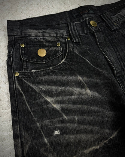 Black Baccara Whiskered Storm Washed Bootcut Jeans