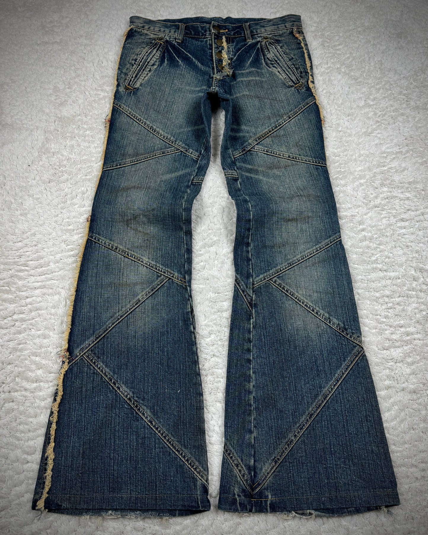 Tornado Mart Fringed Patchwork Flared Jeans