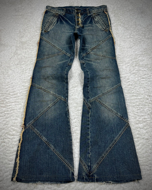 Tornado Mart Fringed Patchwork Flared Jeans