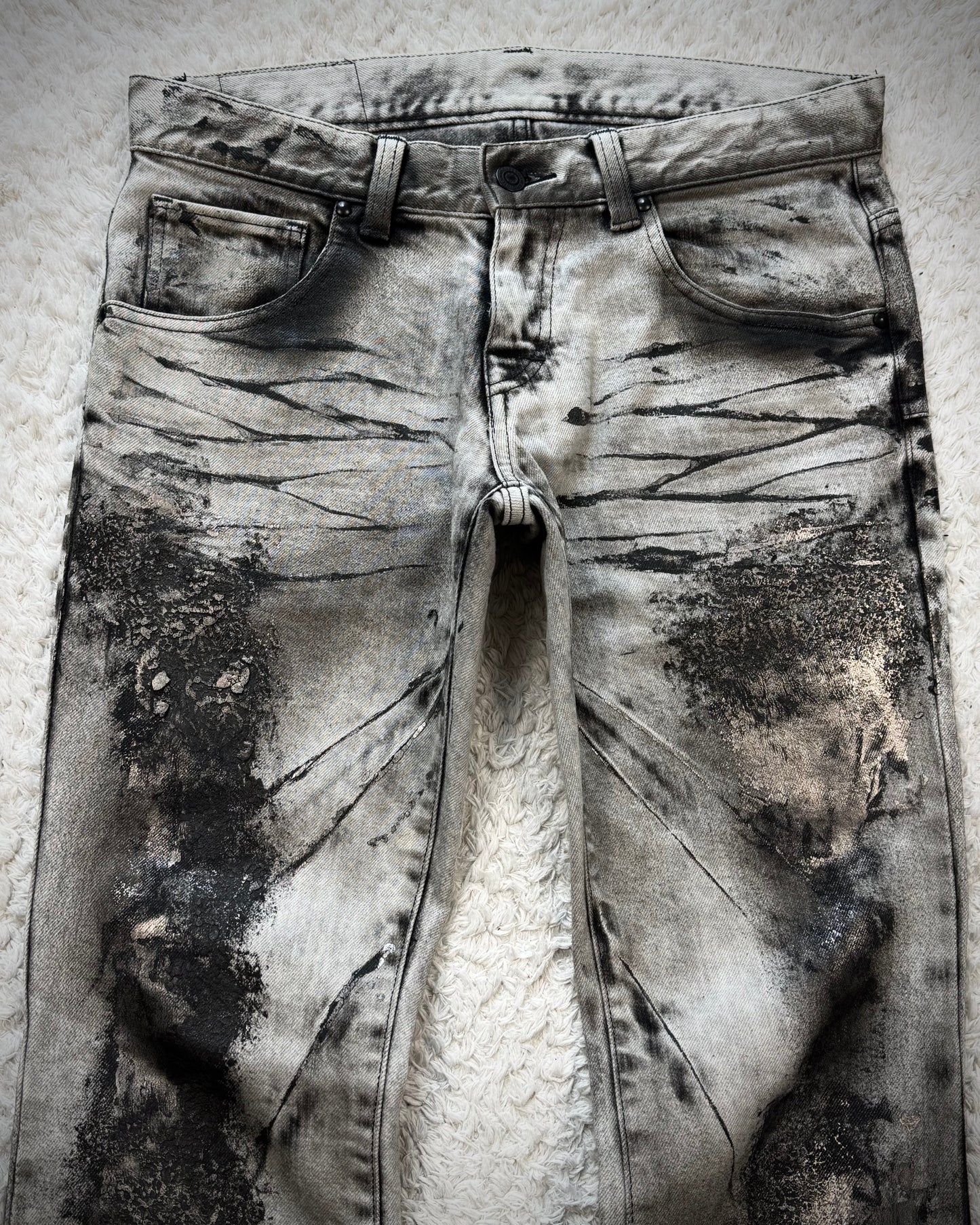Tornado Mart Silver Clawmarks Coated Flared Jeans