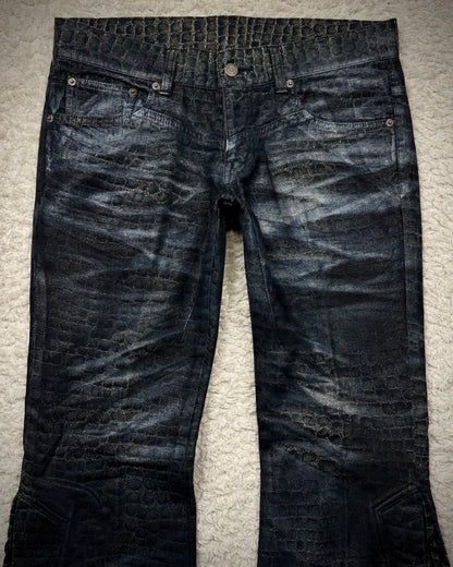 Tornado Mart Waxed Crocodile Lace Up Flared Pants