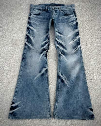 Tornado Mart Claw Marks Ocean Washed Rose Flared Jeans