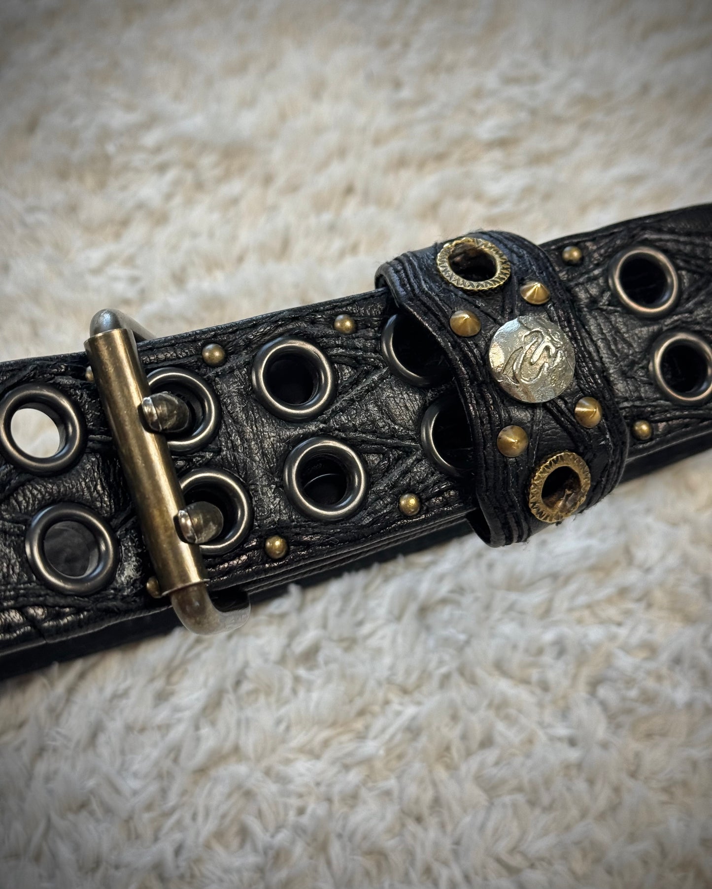 KMRii Cone Studded Double Pronged Leather Belt
