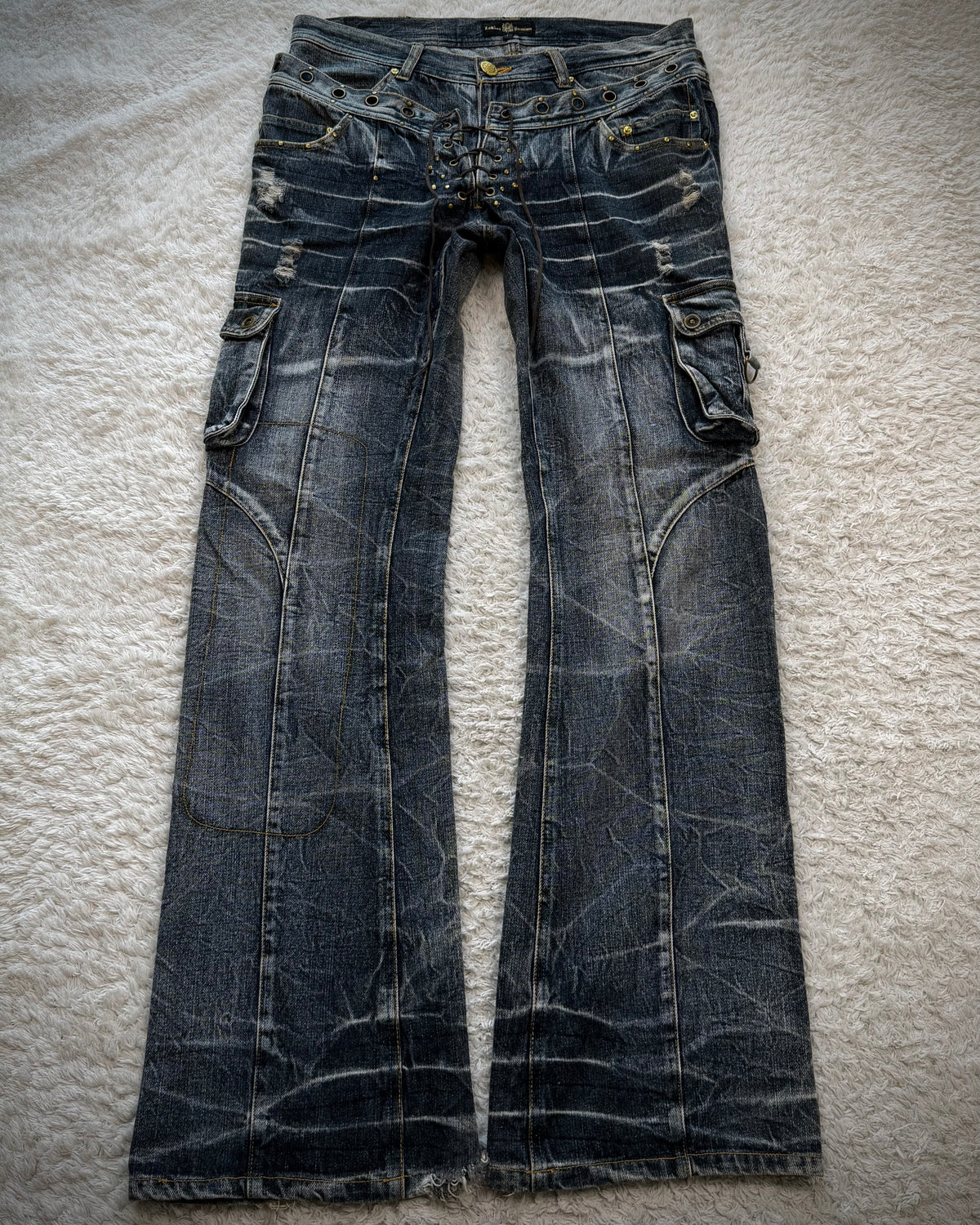Lowbox Double Waisted Lace Up Clawmarks Flared Jeans