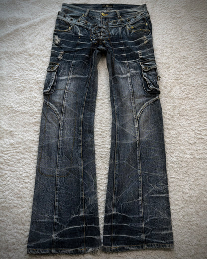 Lowbox Double Waisted Lace Up Clawmarks Flared Jeans
