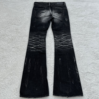 Fuga Silver Waxed Pierced Studded Flared Denim