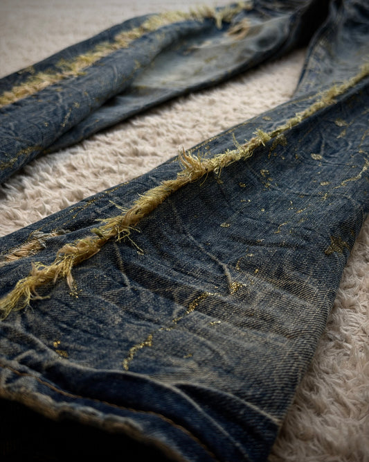 Midas Fringed Gold Splatter Flared Jeans