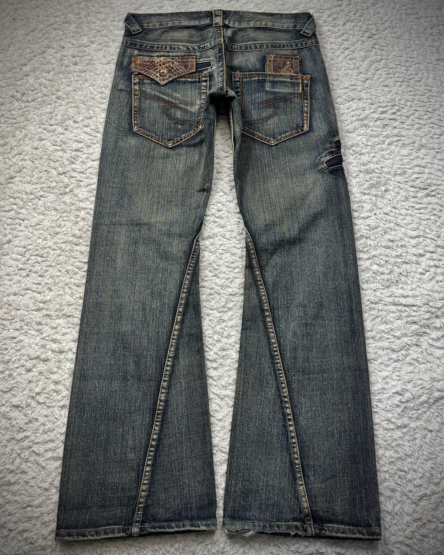 Semantic Design Python Detailed Spiral Flared Jeans