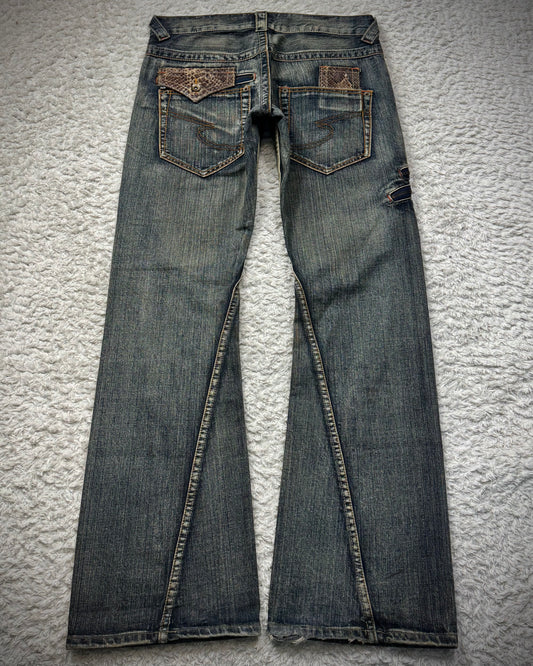 Semantic Design Python Detailed Spiral Flared Jeans