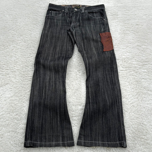 Obelisk Pirate Leather Pocket Flared Jeans