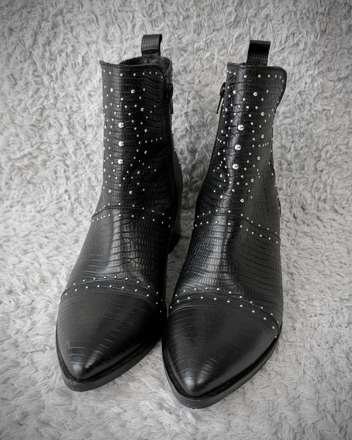 Sacha Reptile Textured Studded Leather Boots