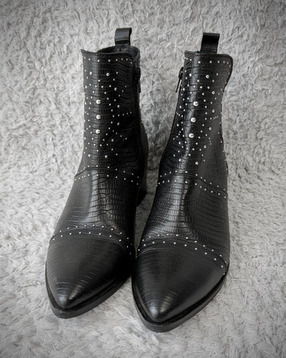 Sacha Reptile Textured Studded Leather Boots