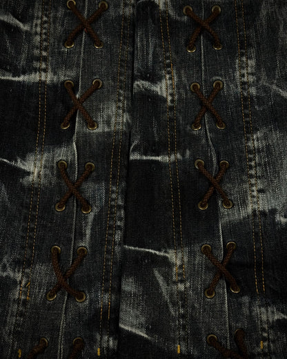 Tornado Mart Whisker Washed Lace Up Flared Jeans