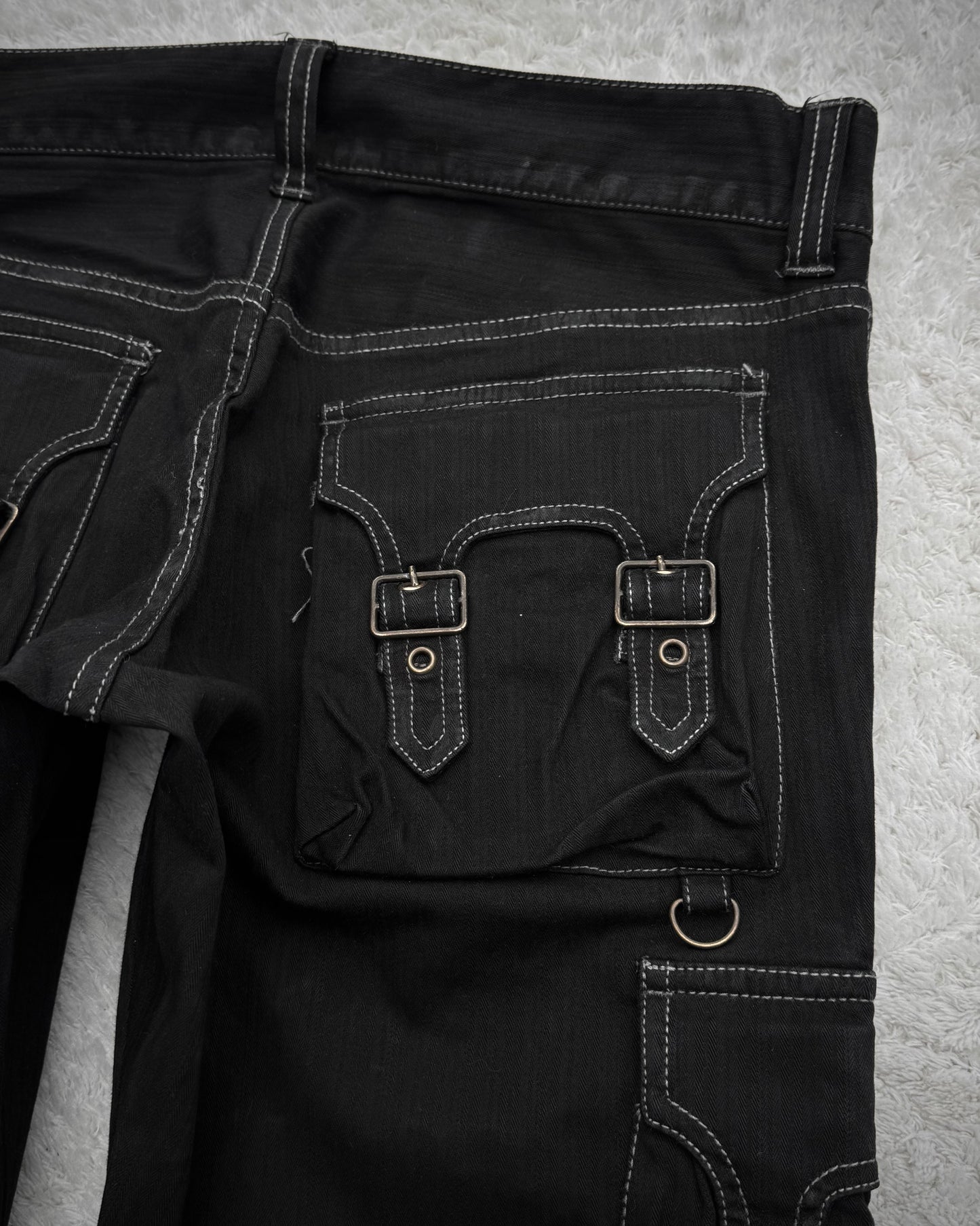 Tornado Mart Pin Striped Backlace Belted Flared Cargo Pants