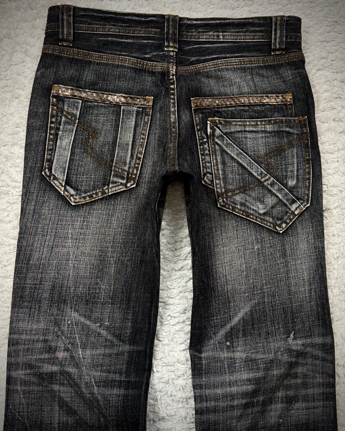 Semantic Design Python Detailed Luster Clawmarks Coated Bootcut Jeans
