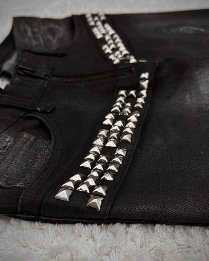 LED Rechwe Veronica Arizona Crack Waxed Studded Flared Jeans