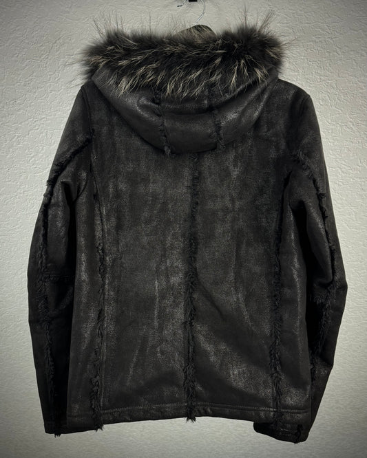 Fuga Fur Hood Fringed Luster Jacket