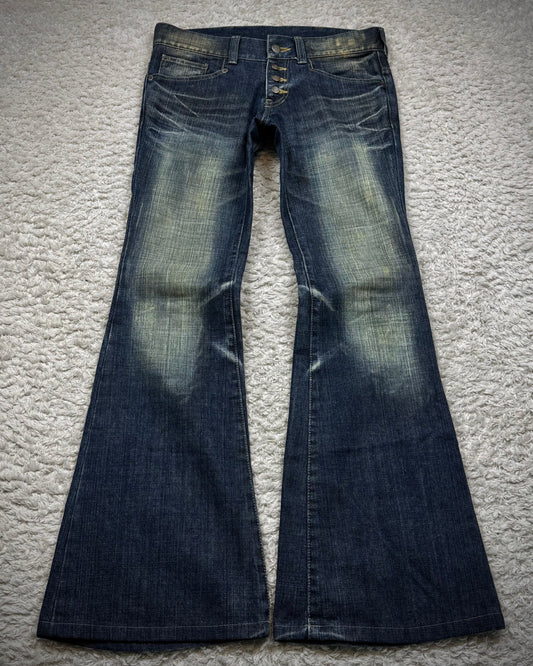 Tornado Mart Mud Washed Back Lace Up Flared Jeans