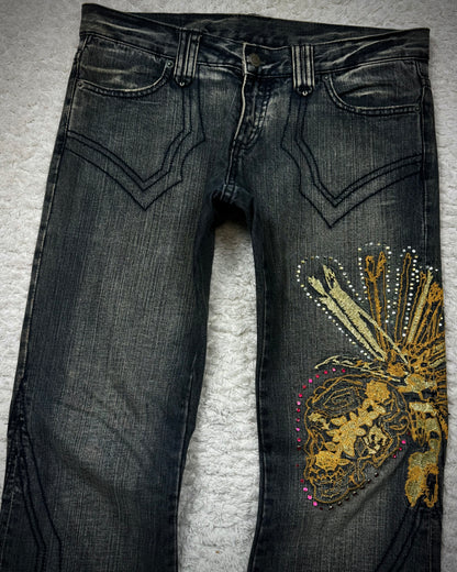 Tornado Mart Tribe Skull Embroidery Flared Jeans