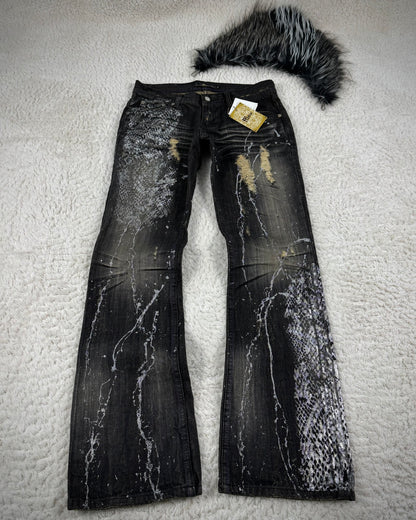 Midas Silver Python Waxed Fur Attachment Bootcut Jeans