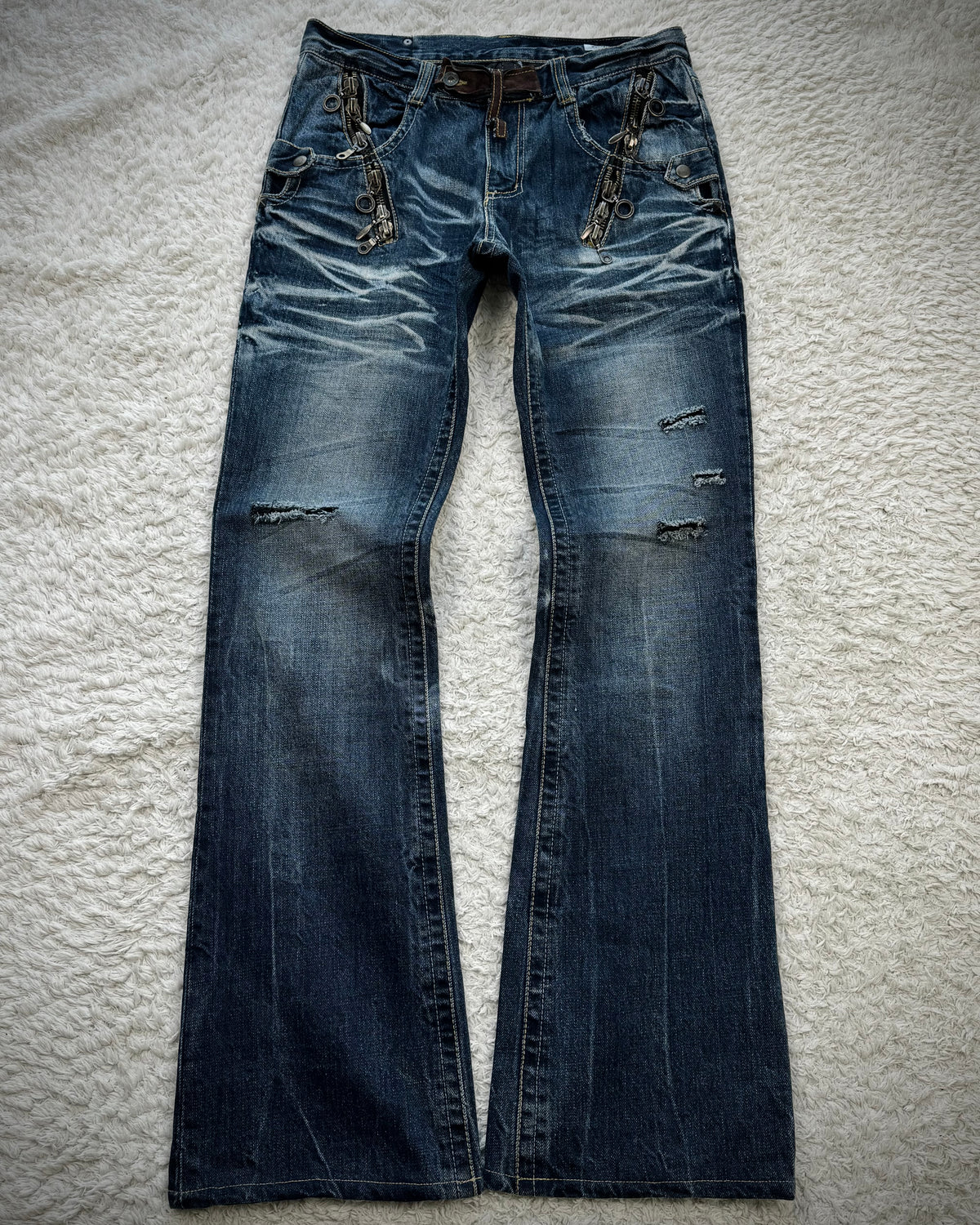 Semantic Design Vintage Zippered Clawmarks Flared Jeans