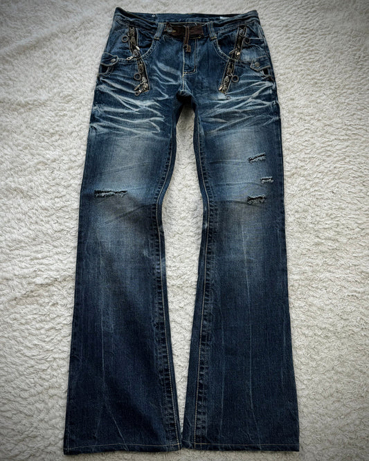 Semantic Design Vintage Zippered Clawmarks Flared Jeans