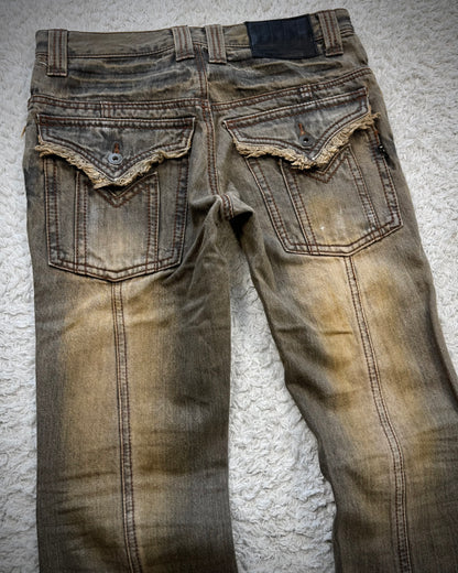 Morgan Homme Fringed Mud Washed Flared Jeans