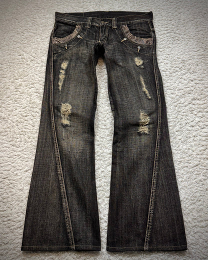 Tornado Mart Python Detailed Spiral Flared Jeans