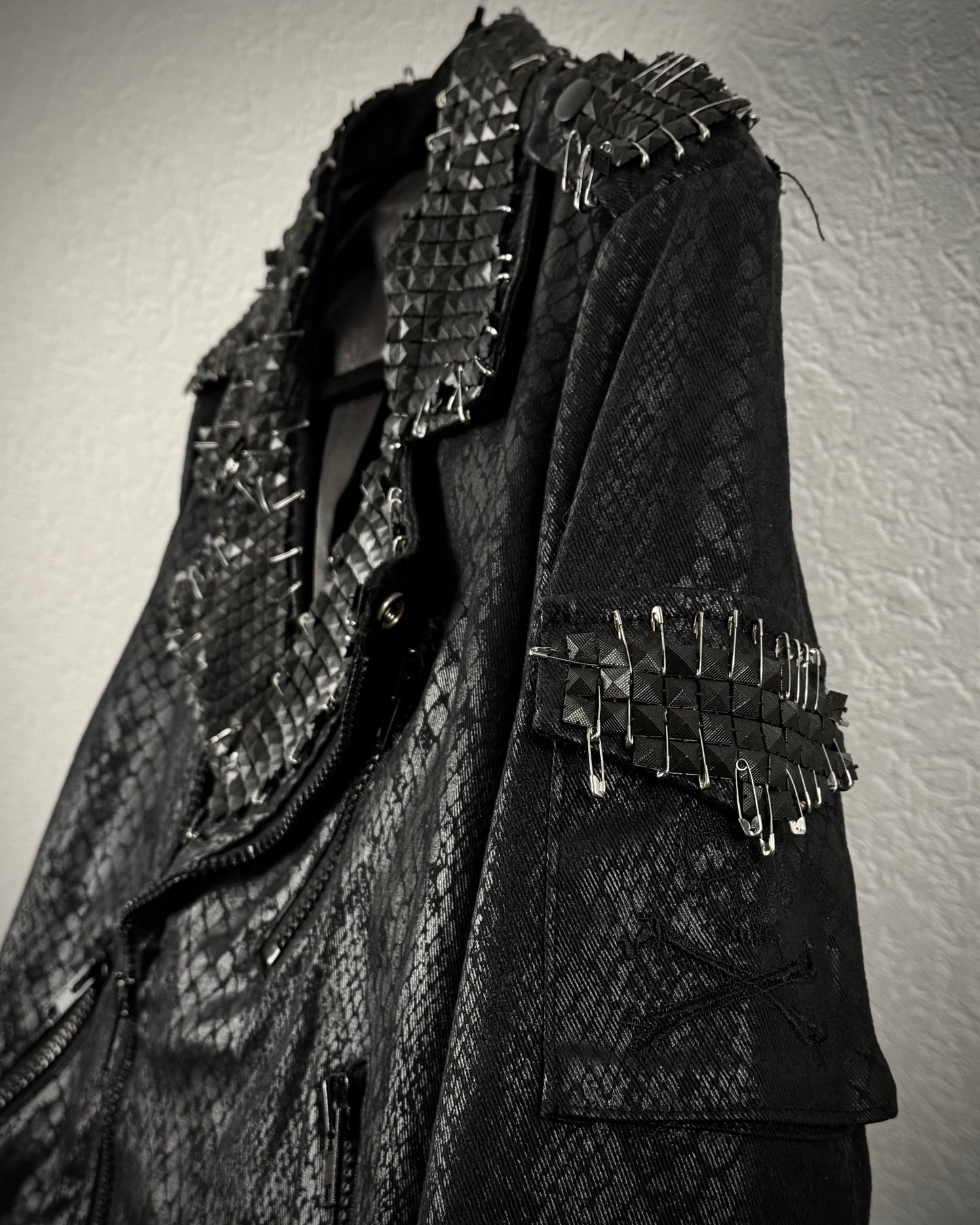 By The R Python Waxed Armor Studded Biker Jacket