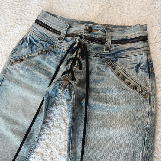 Daily News Zippered Lace-Up Bootcut Jeans