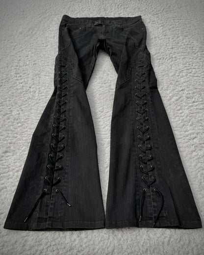 Tornado Mart Pin Striped Lace Up Flared Pants