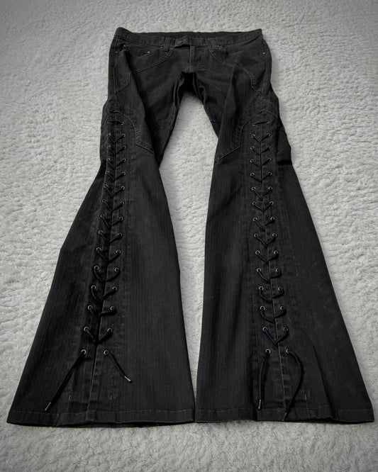 Tornado Mart Pin Striped Lace Up Flared Pants