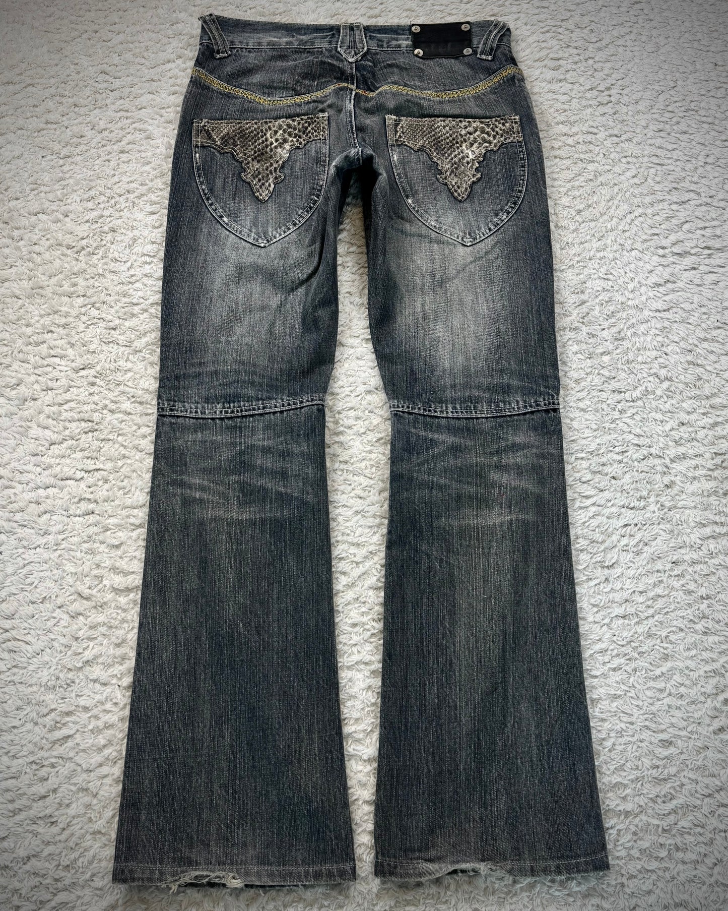 Semantic Design Python Detailed Sword Knee Bootcut Jeans