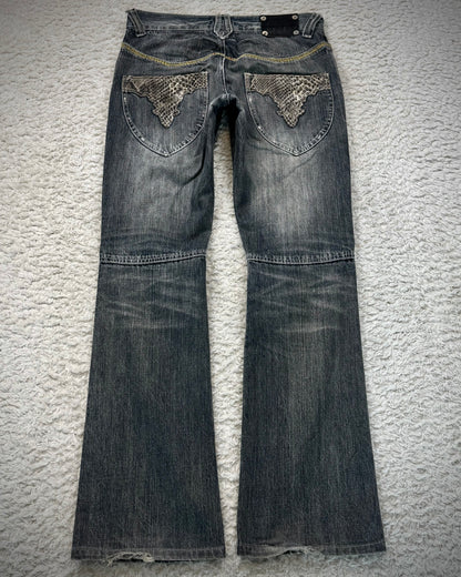 Semantic Design Python Detailed Sword Knee Bootcut Jeans