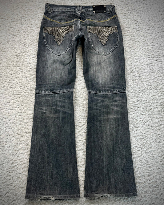 Semantic Design Python Detailed Sword Knee Bootcut Jeans