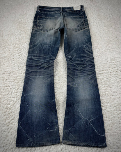 Fuga Whiskered Honeycomb Washed Snakeskin Flared Jeans